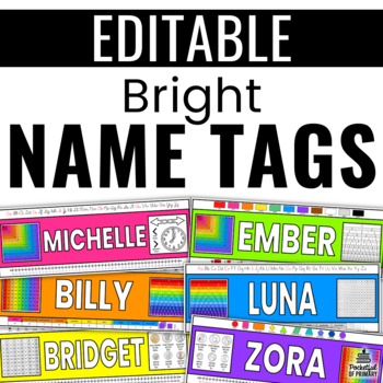 Preview of Bright Name Tags with CUSTOMIZABLE Instructional Elements | EDITABLE