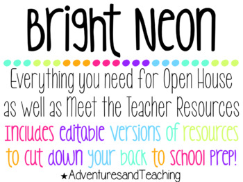 Preview of Bright Neon Open House and Meet the Teacher Set {EDITABLE}