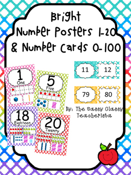 Preview of Bright Number Posters 1-20 Number Cards 0-100
