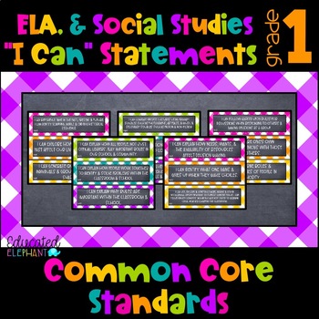 Preview of Bright Picnic Common Core "I Can" Statements - ELA & S.S. - First Grade (1st)