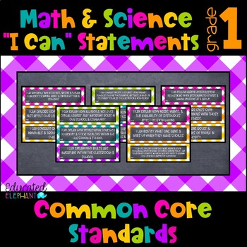 Preview of Bright Picnic Common Core "I Can" Statements - Math & Science- First Grade (1st)