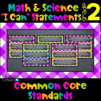Preview of Bright Picnic Common Core "I Can" Statements -Math & Science-Second Grade (2nd)
