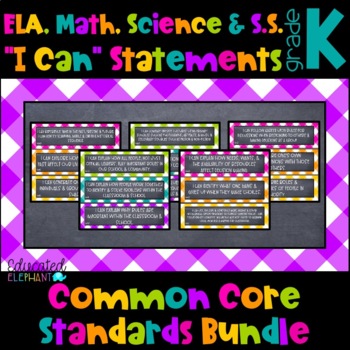 Preview of Bright Picnic "I Can" Statements Bundle - ELA, Math, Science & S.S.-Kindergarten