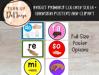 Preview of Bright Primary Colored Solfa + Hand sign Posters and Clipart