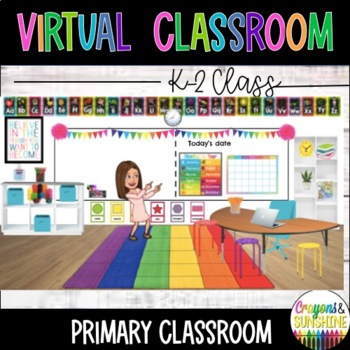 Preview of Bright/Primary k-2 Virtual Classroom Background EDITABLE