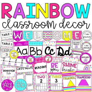 Bright Rainbow Boho Classroom Decor Bundle by Christine's Crafty Creations