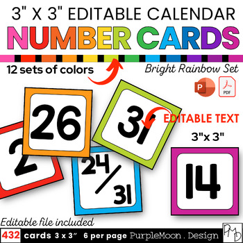 Preview of Bright Rainbow Classroom Calendar Numbers Cards Editable - Numeracy / Maths 