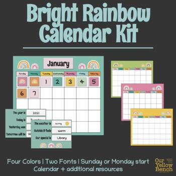 Preview of Bright Rainbow Classroom Calendar - morning meeting and calendar time