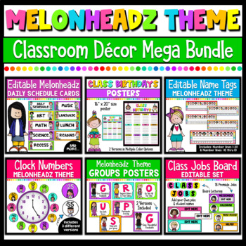 Preview of Bright Rainbow Classroom Decor Mega Bundle | Melonheadz Theme | Set 3