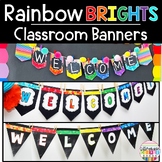 Bright Rainbow Classroom Decor Theme Pennant Banners Editable