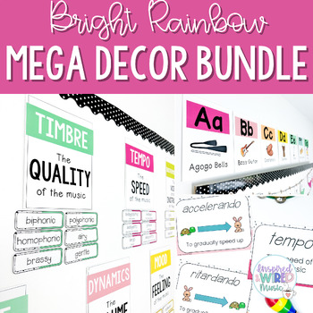 Preview of Bright Rainbow Music Classroom Decor MEGA-Bundle