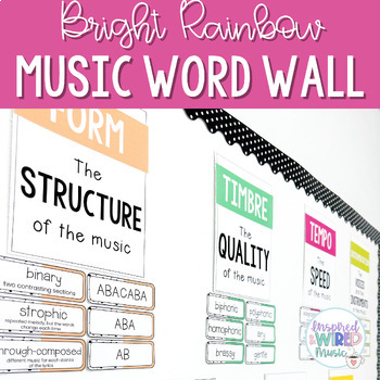 Preview of Bright Rainbow Music Vocabulary Word Wall