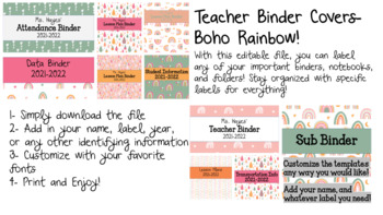 Preview of Bright Rainbow- Teacher Binder Covers