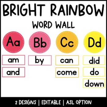 Preview of Bright Rainbow Word Wall | ASL | Editable