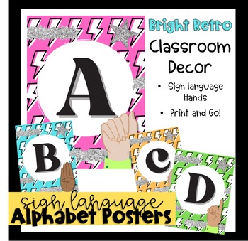 Preview of Bright Retro Sign Language Alphabet | Classroom Decor