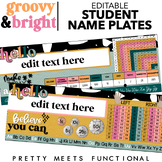 Bright Retro Student Name Plates - Nametags - Editable - P