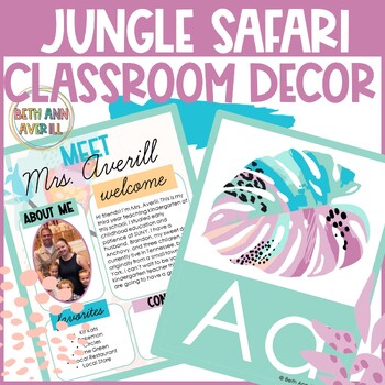 Preview of Bright Safari Classroom Decor Tropical Theme GROWING BUNDLE