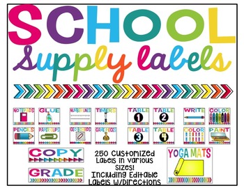 Preview of Bright School Supply Labels (Editable)