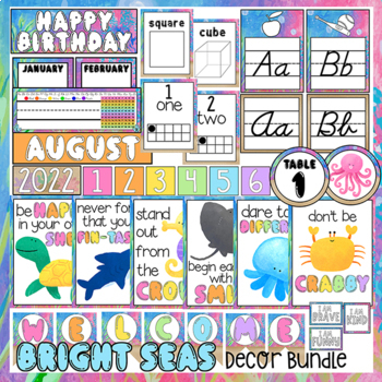 Preview of Bright Seas Underwater Ocean Classroom Theme Decor Bundle w/T-shirt Design