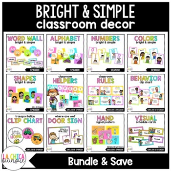 Preview of Bright & Simple Classroom Decor Bundle in Spanish
