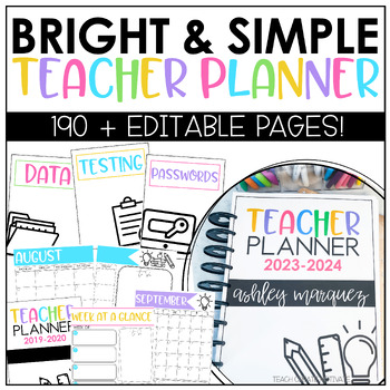 Preview of Bright & Simple Teacher Planner 2024-2025 - Editable