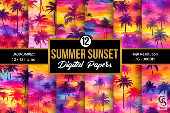 Preview of Bright Tropical Summer Sunset Digital Papers