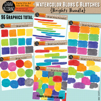 Preview of Bright Watercolor Blobs and Blotches Clip Art Bundle