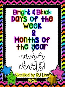 Preview of Bright and Black Theme Days of the Week and Months of the Year Anchor Charts!
