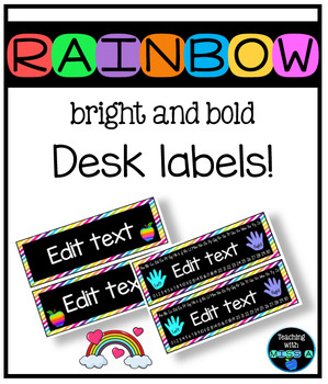 Preview of Bright and Bold rainbow themed desk labels