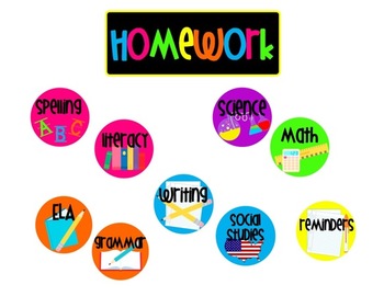 Preview of Bright and Cheerful "Homework" Board and Labels - Updated!