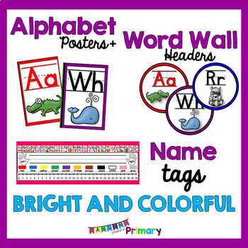 Preview of Colorful EDITABLE Name Tags,  Alphabet Posters and Word Wall Headers BUNDLE