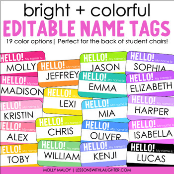 Preview of Bright and Colorful Editable Name Tags (for Student Chairs or Desks)
