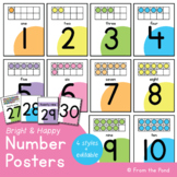 Bright and Happy Classroom Number Posters