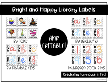 Preview of Bright and Happy Library Labels Pack