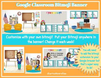 Preview of Bright and Modern Google Classroom Bitmoji Banner- Add your own bitmoji!