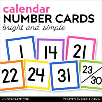 Bright and Simple Calendar Numbers by Maria Gavin | TpT
