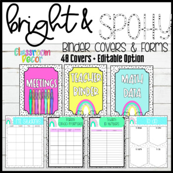 Preview of Bright and Spotty Binder Covers and Forms- Editable, Back to School