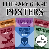 Bright, bold LITERARY GENRES 15 POSTER SET for the English