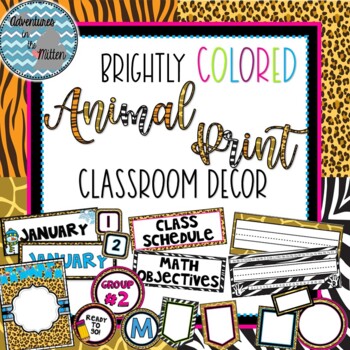 Preview of Brightly Colored Animal Print Classrom Decor