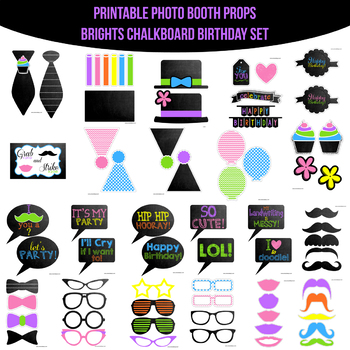 Brights Chalkboard Birthday Printable Photo Booth Prop Set by ...
