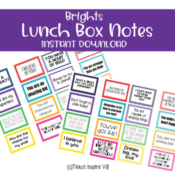 Brights Lunch Box Notes | Notes of Encouragement for Students | TPT