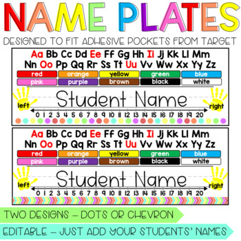 Preview of Brights Student Name Plates / Name Tags for Desks, fit Target Adhesive Pockets