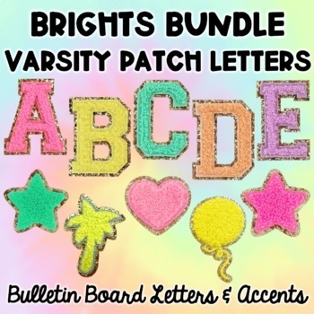 Preview of Brights Varsity Patch Letters & Accents Bulletin Board Bundle (PNG File)