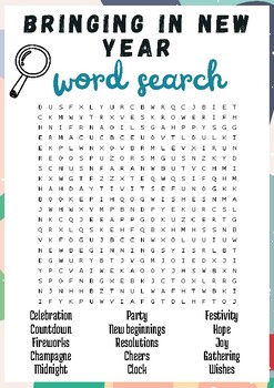 Preview of Bringing In New Year No Prep Word search puzzle worksheet activity