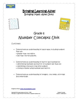 Preview of Bringing Learning Alive - Grade 6 Number Copncepts