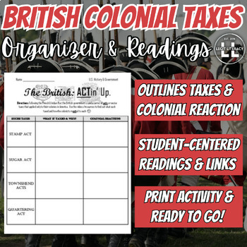 Preview of British Colonial Taxes Graphic Organizer & Readings