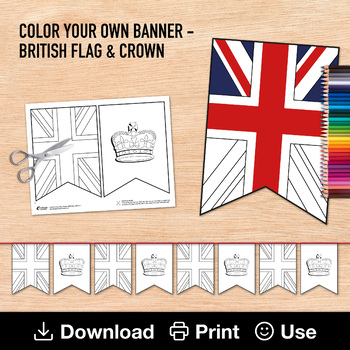Preview of British Flag & Crown Sign, Color Your Own Banner, King of England Coronation