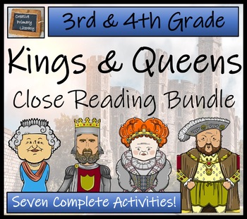 Preview of British Kings & Queens Close Reading Comprehension Bundle | 3rd & 4th Grade