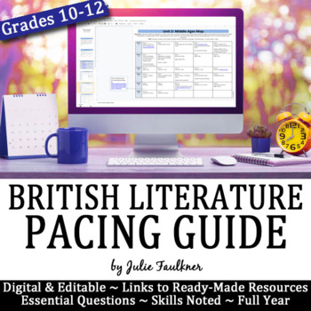 Preview of British Literature Pacing Guide, Curriculum Map, Digital Format