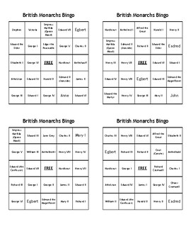 Preview of British Monarchs Bingo - History Game - Just Print, Cut, and Play!